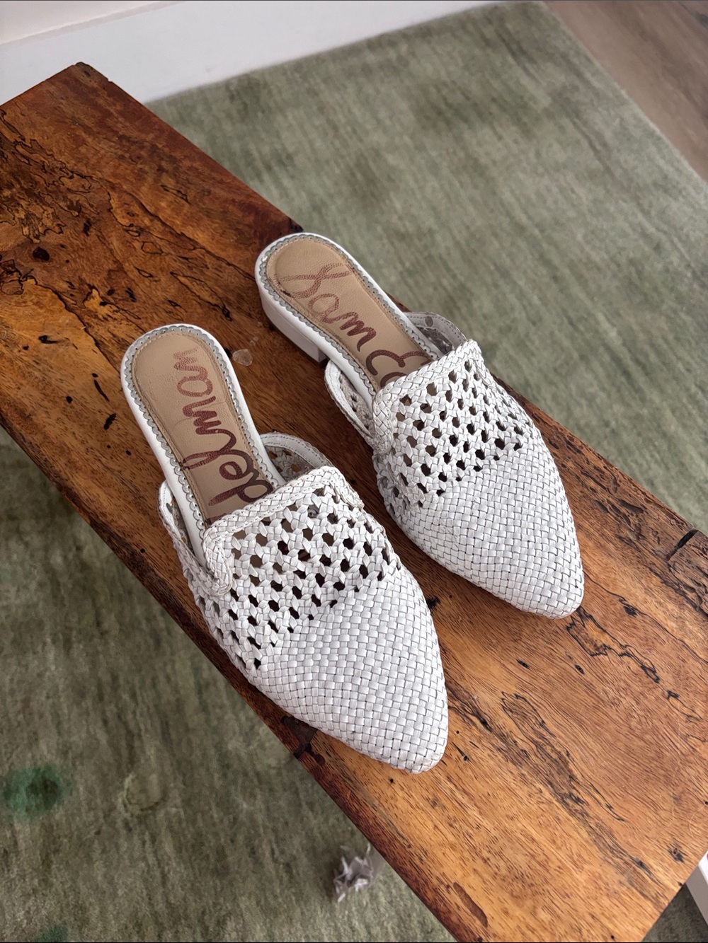 Sam Edelman White Woven Pointed Mule Slides, Clara, size 9